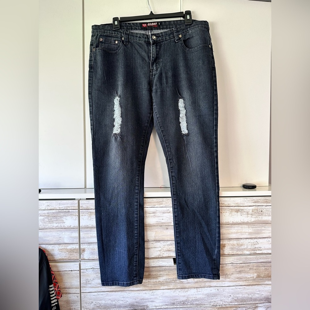 👖 Glory Jeans Size 13 Juniors Dark Wash Distressed Rhinestone Denim